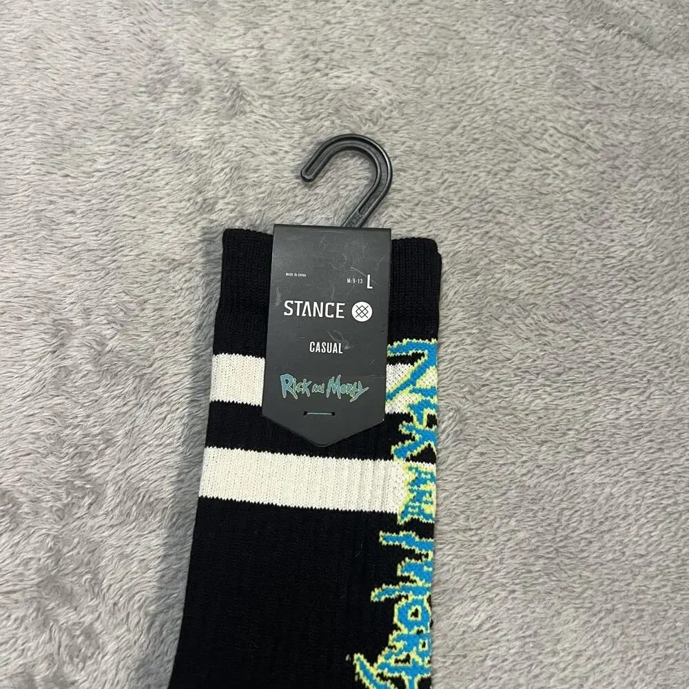 Stance Rick And Morty Socks Mens Large Black Crew Casual Adult Swim TV